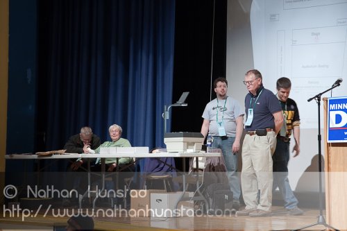 The people in charge on the stage at the SD59 convention